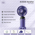 ArcticAir AuraFan soft violet with features listed on a light purple background